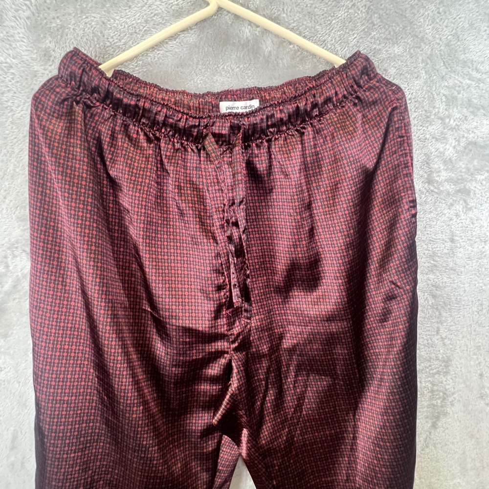 Pierre Cardin‎ Mens Burgundy Black Satin Geometric Pajama Pants Size M